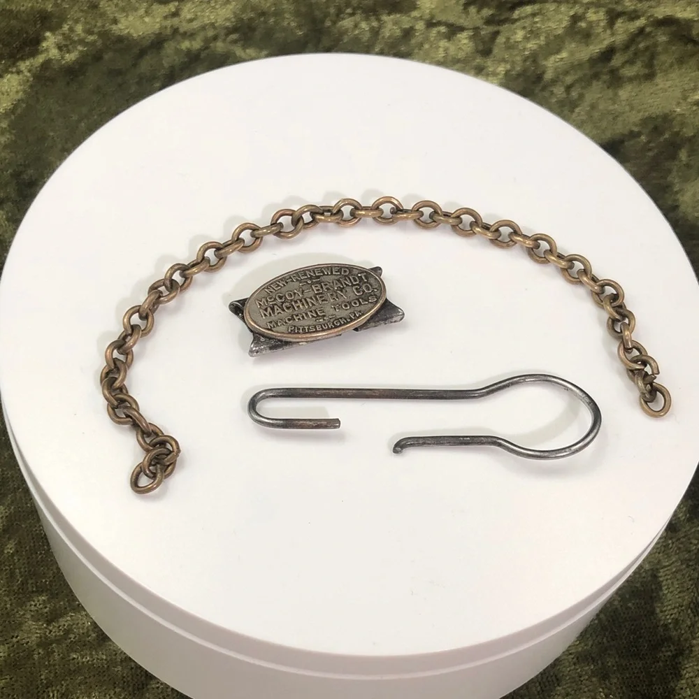 Antique McCoy -Brandt Vintage Machinery Tag Keychain in Brass and Silver Tones